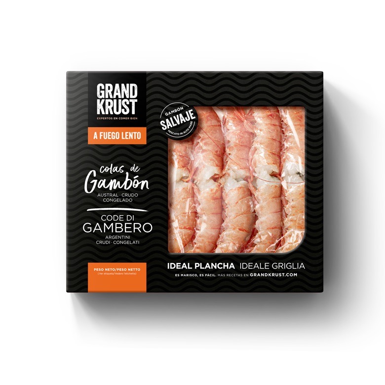 Colas de gambón austral crudo congelado